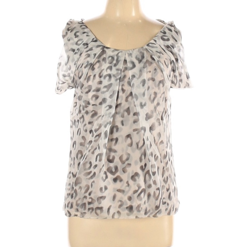 Zac Posen Short Sleeve Animal Print Silk Blouse